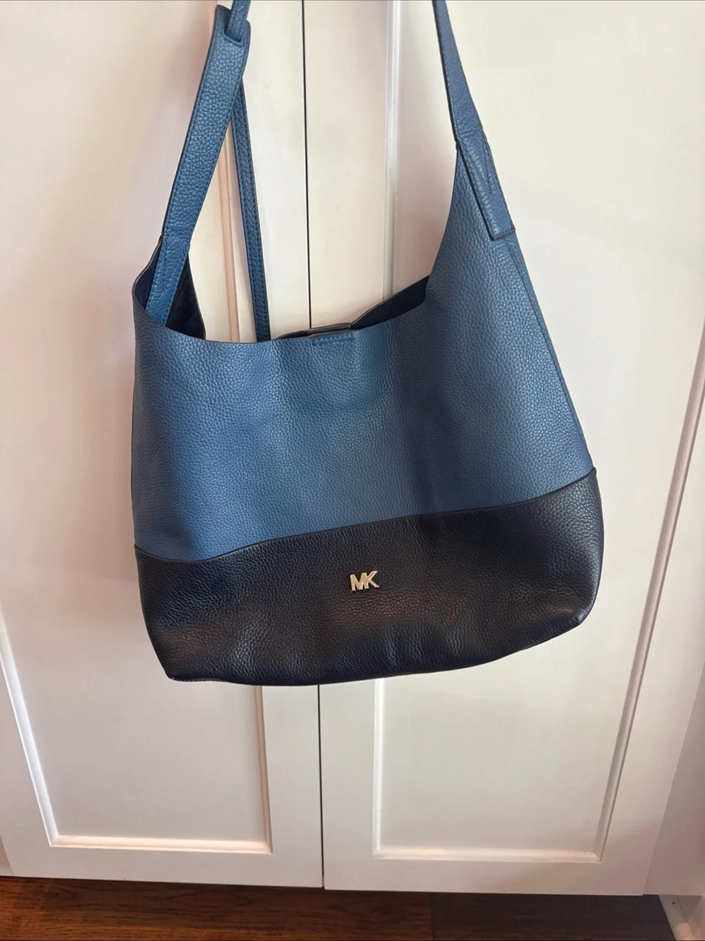 Michael Kors Junie Two Tone Blue Navy Med Large Hobo Shoulder Bag Dark Chambray